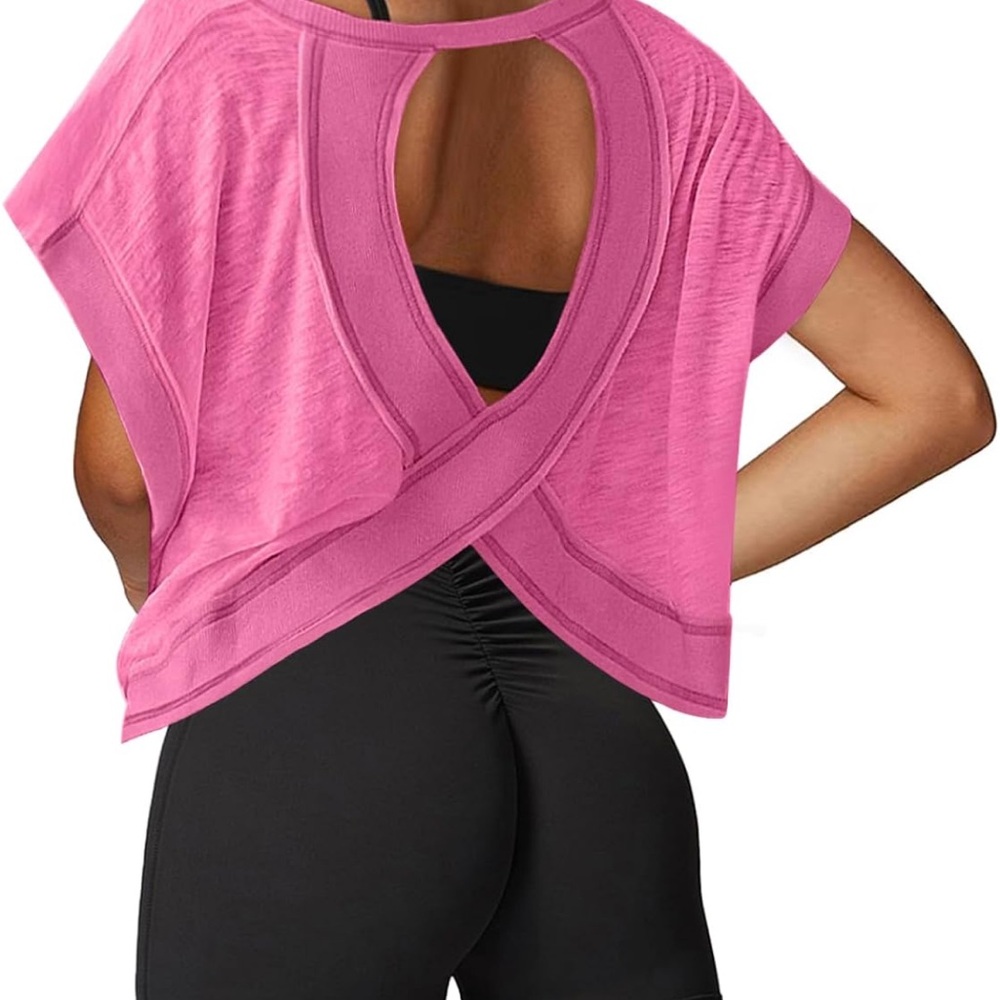 Pink Open-Back Cropped Active Top